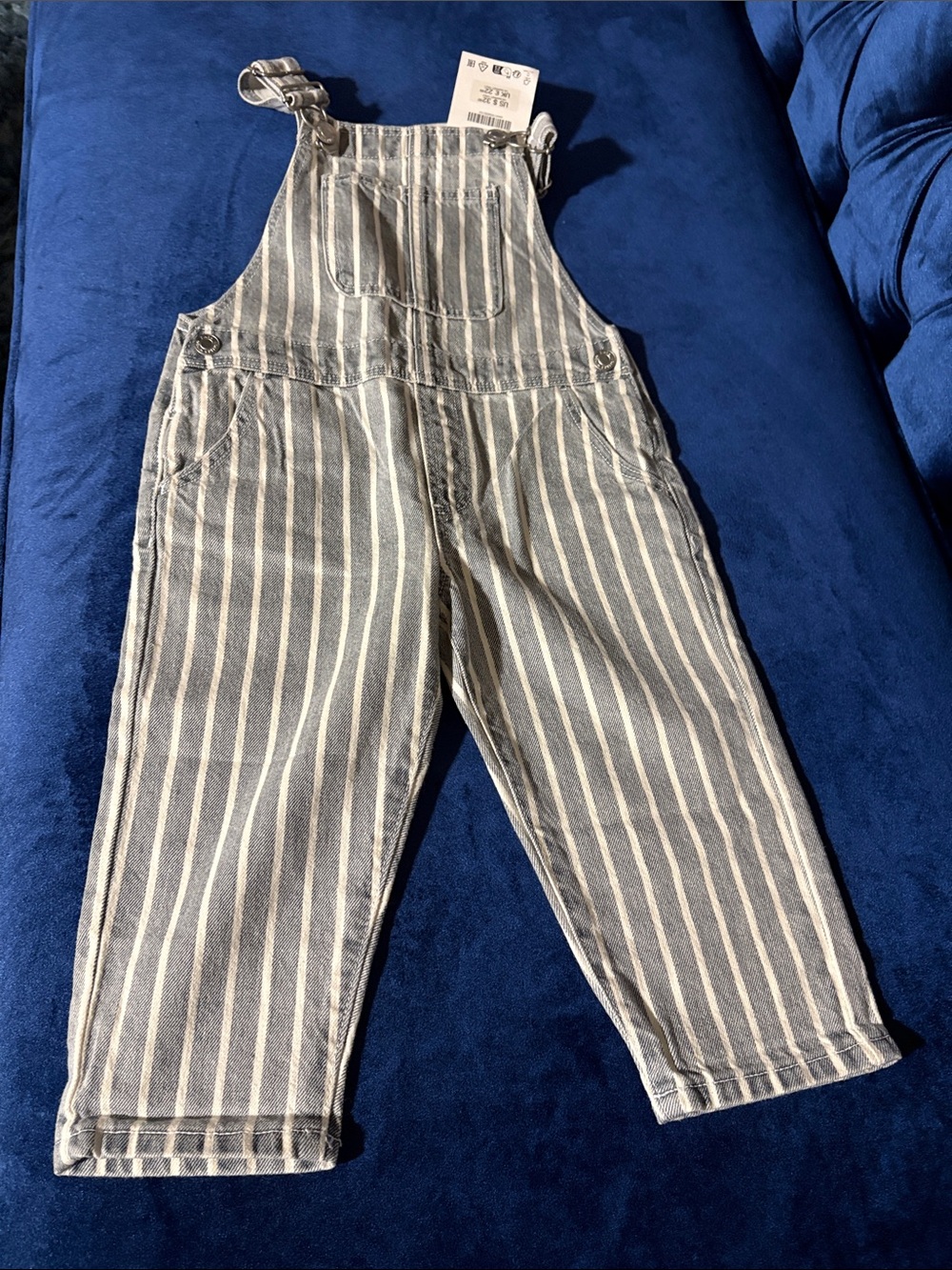 Zara Striped Overalls in Blue and White
